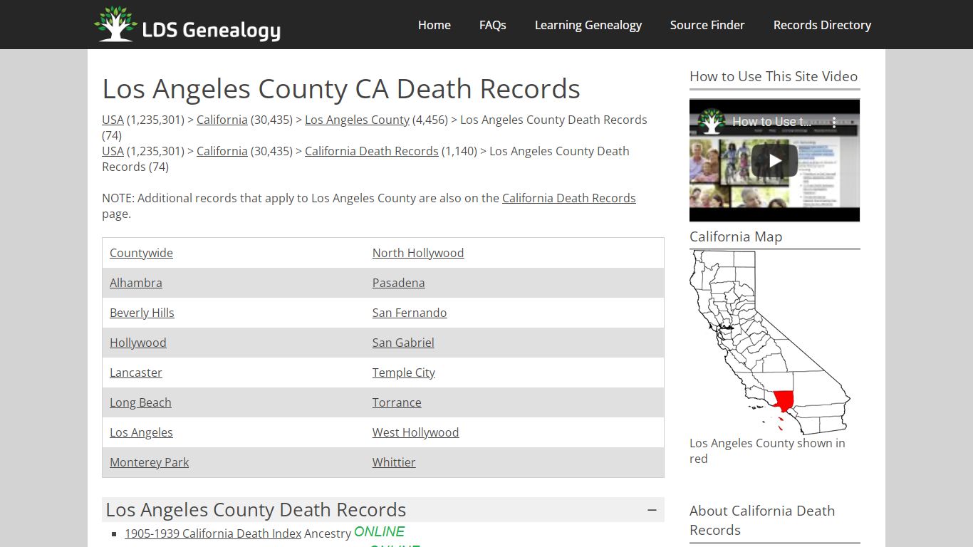 Los Angeles County CA Death Records - LDS Genealogy